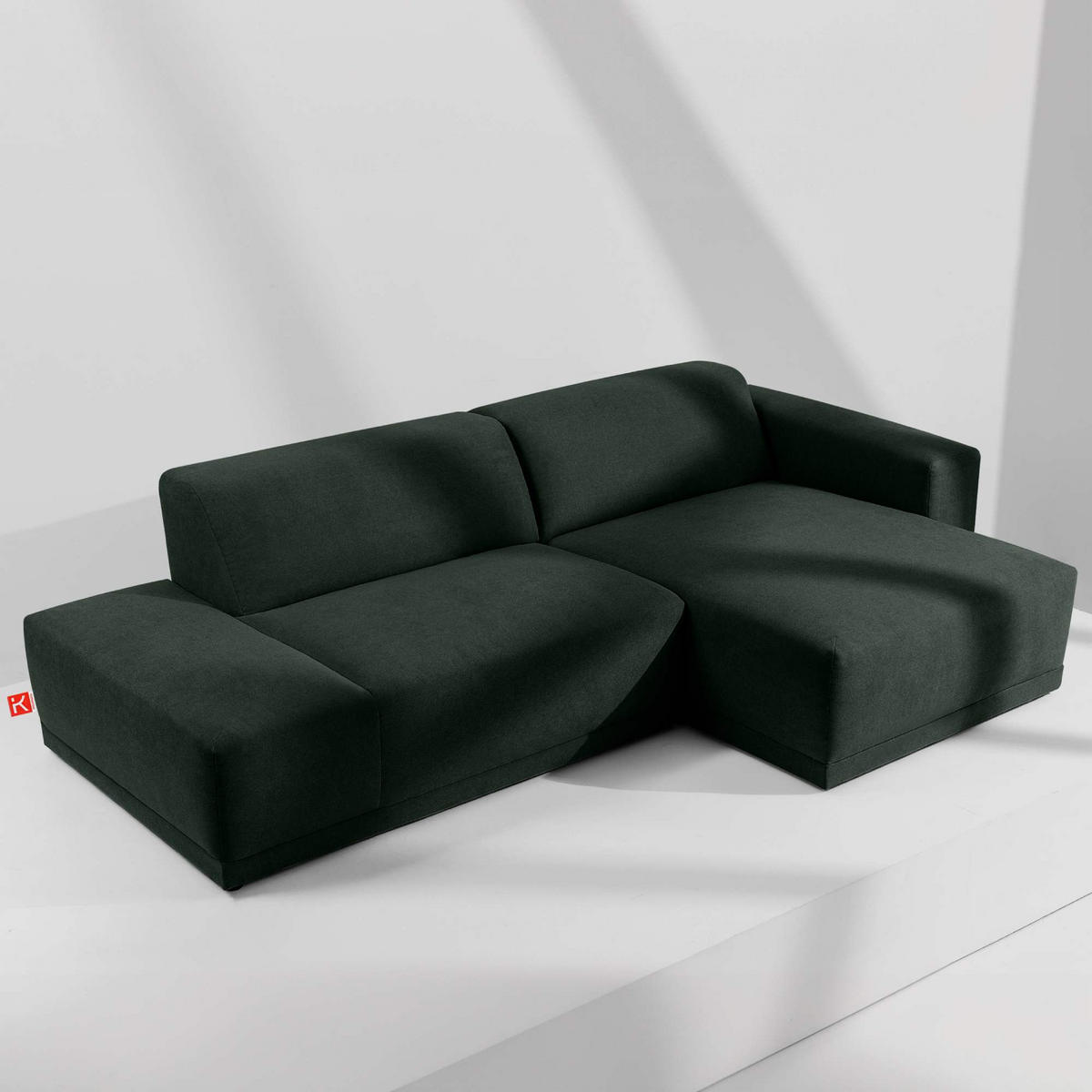 ECKSOFA RECHTS MUDI in moderner Optik mit hochwertigem Kaltschaum, Cord-Stoff, Dunkelgrün - Dunkelgrün/Schwarz, Textil (280/160cm) - KONSIMO®