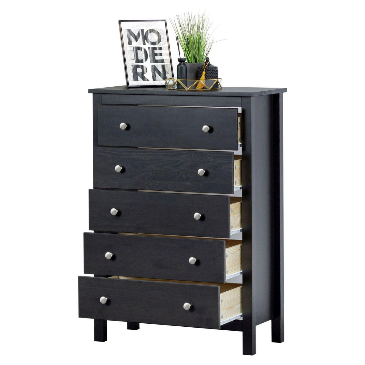 KOMMODE Massivholz 37/106/75 cm - Schwarz, Holz (106/75/37cm) - hagge home