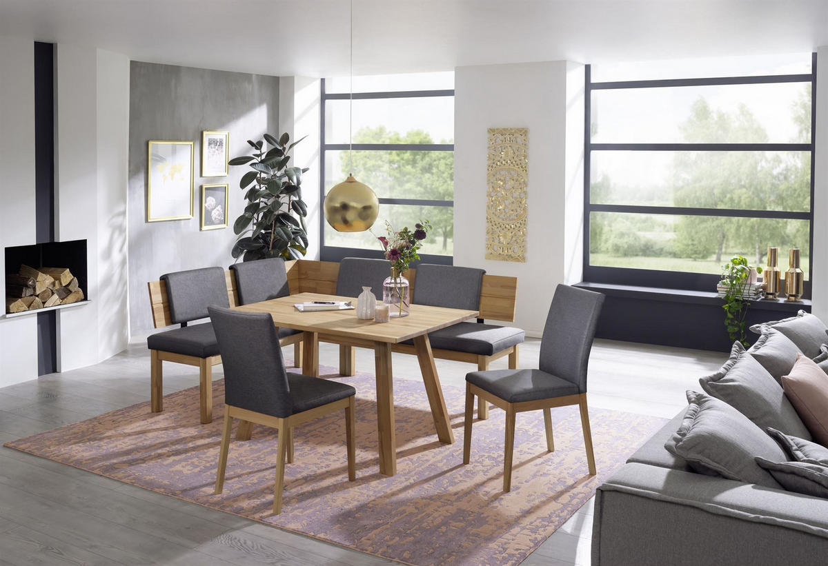 ECKBANKGRUPPE Danni aus Massivholz Kernbuche Polster Grau - Kernbuche/Grau, Holz (194/1/155cm) - 58aufmkessel