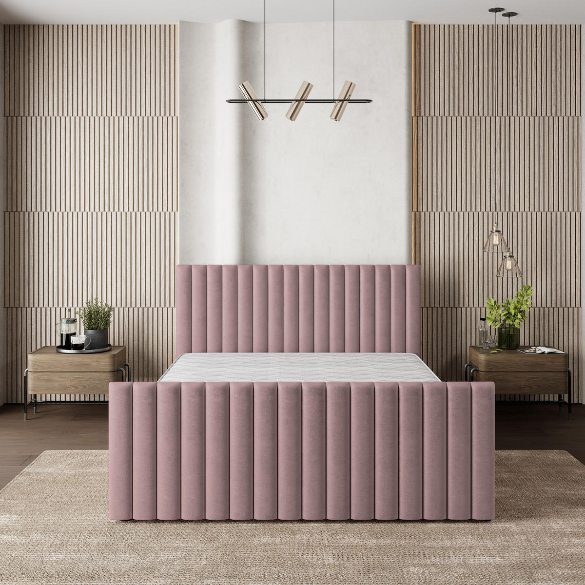 ČALOUNĚNÁ Postel CANOVA 200x200 cm Pudrově růžová - světle růžová, kompozitní dřevo/textil (200/200cm) - MASSENO