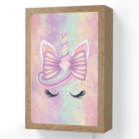 NÁSTĚNNÁ LAMPA Jednorožec - Třpytky - Duha - Pastelové barvy 20x30 cm - světle růžová, kompozitní dřevo (20/30/8cm) - OnlyWow