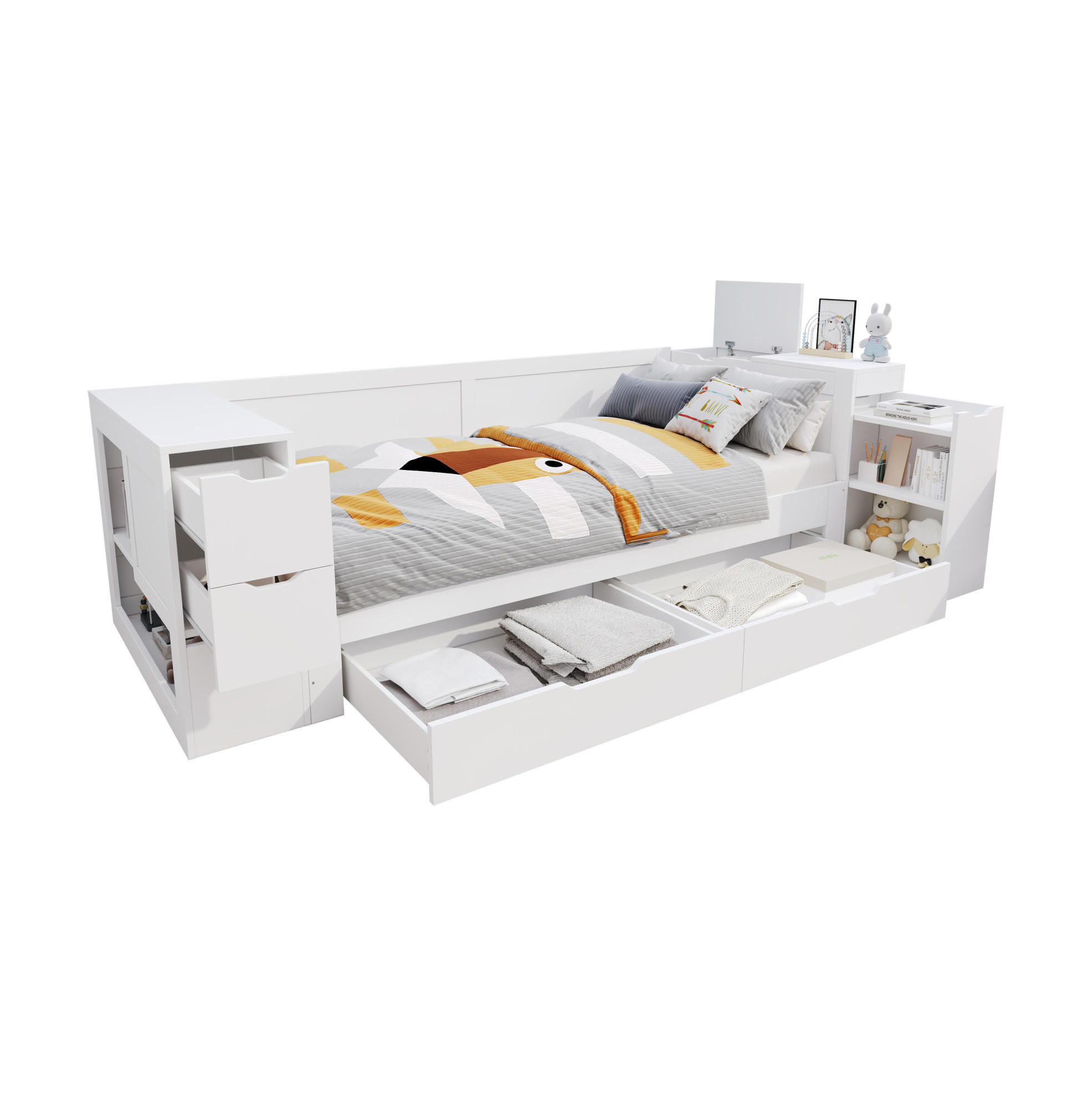 DETSKÁ posteľ 90/190 cm biela s úložným priestorom a zásuvkami z MDF - biela, kompozitné drevo (90/190cm) - OKWISH