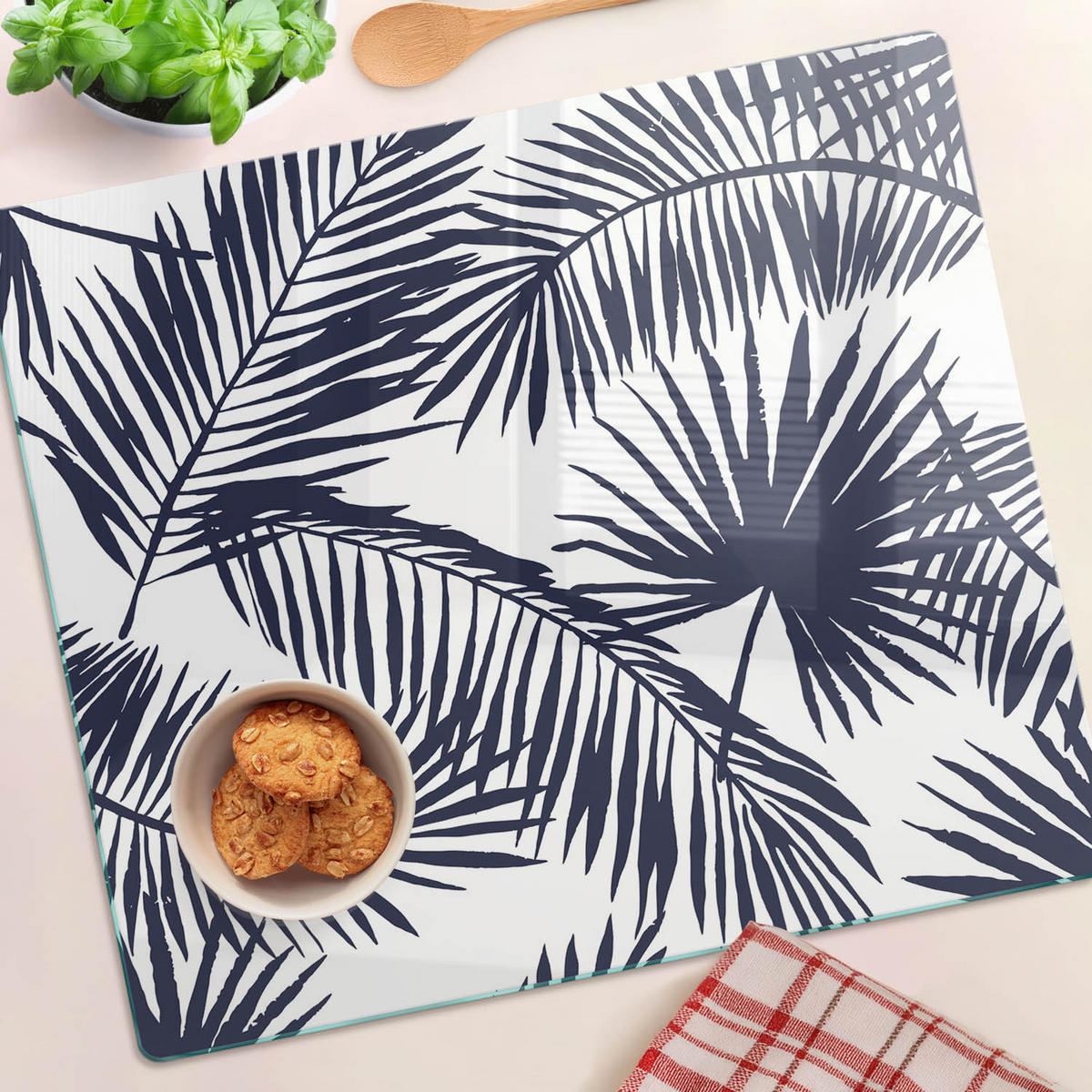 GLASPLATTE 60x52 cm Palmblätter - Grau, Glas (60/0.4/52cm) - TULUP