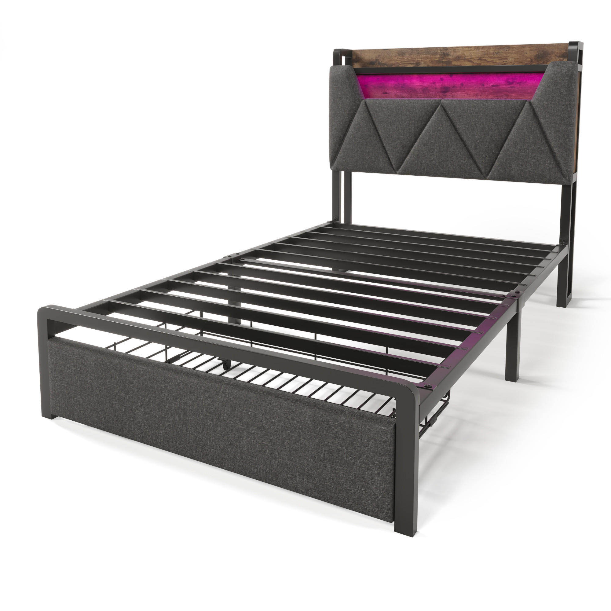 STAURAUMBETT 90/200 cm DE-00424, in Grau, Stauraum-Kopfteil und 2 Schubladen - Grau, Metall (90/200cm) - ComfortXL