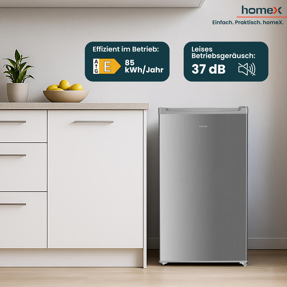 KÜHLSCHRANK CS0881-S ohne Gefrierfach klein - 90L Nutzinhalt, freistehend, kompakt, silber - Silberfarben, Glas/Kunststoff (47.5/85/44.5cm) - homeX