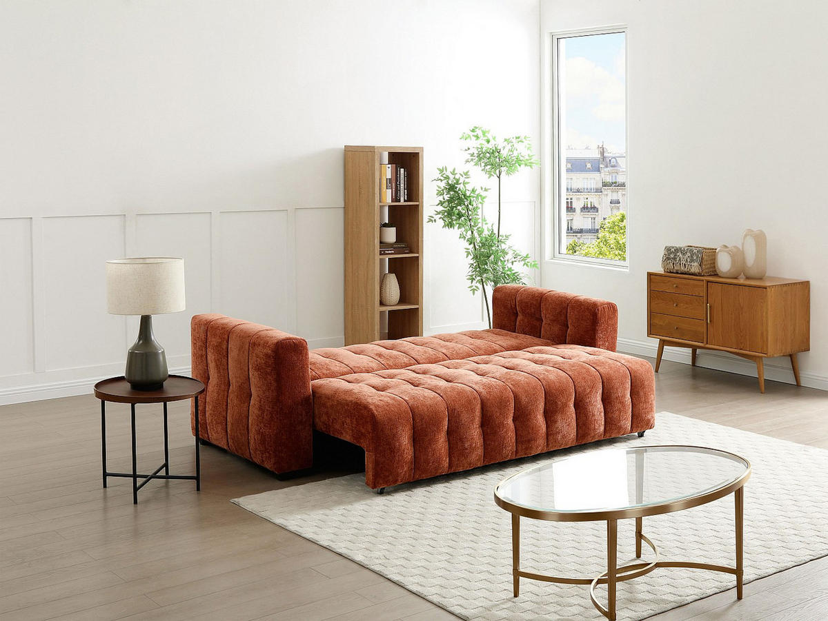 SCHLAFSOFA - 3 Personen - stoff - terracotta Panilo - Terracotta, Textil (240/85/97cm) - Vente-Unique