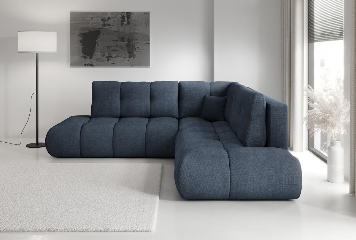 ECKSOFA DUCA II R-S Dunkelblau Chenille mit Schlaffunktion - Dunkelblau, Holz (266.5/266.5cm) - MASSENO