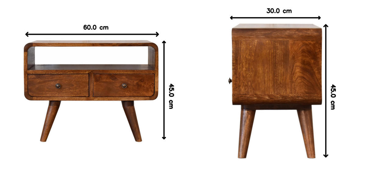 MEDIENANLAGE TV-Schrank aus Massivholz, 2 Schubladen, 1 offenes Regal, nordische Beine, Braun - Messingfarben/Braun, Holz/Metall (60/45/30cm) - Artisan Furniture