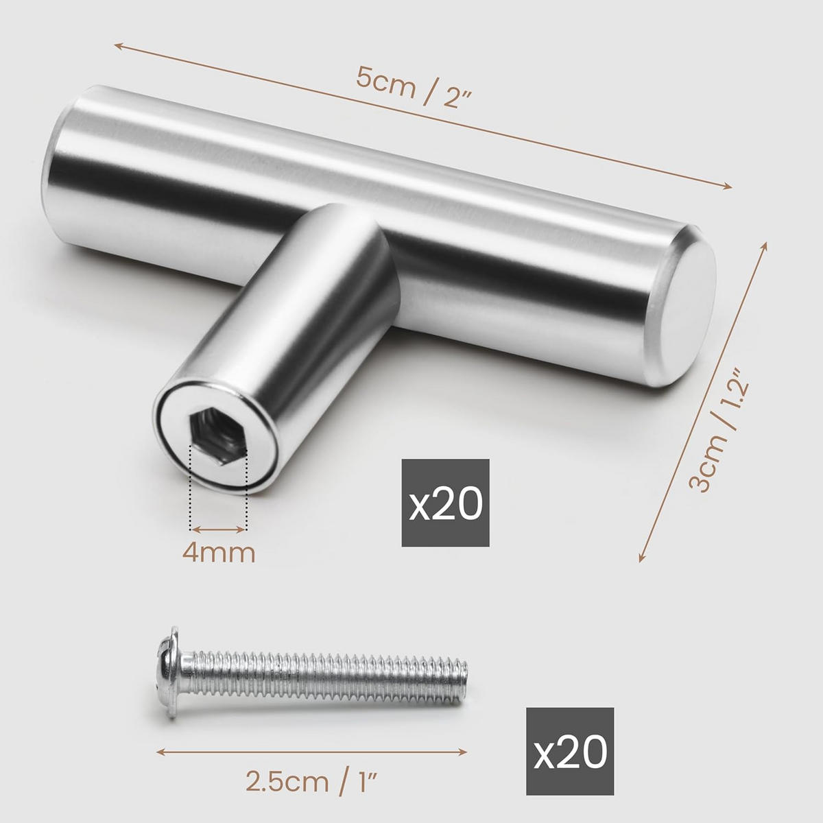MÖBELGRIFF 20er-Set 50 mm Edelstahl - Silberfarben, Metall (0.4/3/0.4cm)