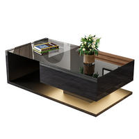 COUCHTISCH 105/55 cm in Schwarz Hochglanz mit Glasplatte und LED-Beleuchtung - Schwarz, Holzwerkstoff (105/55/32.5cm) - Flora Grace