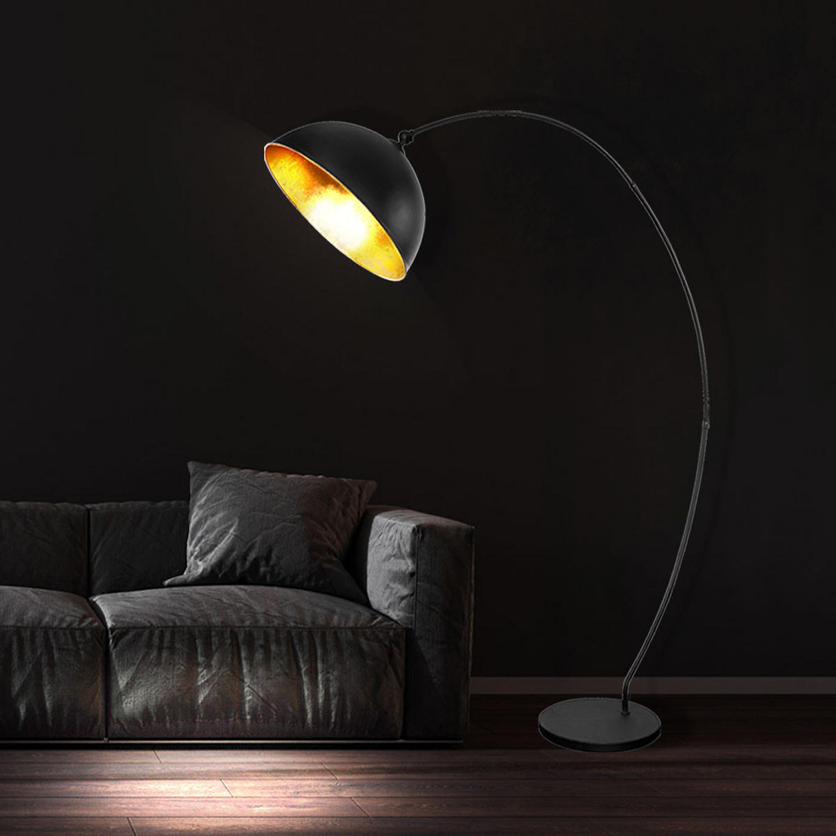 LED STEHLEUCHTE Blattgold Schwarz Matt - Schwarz, Metall (115/45/182cm) - Globo Lighting