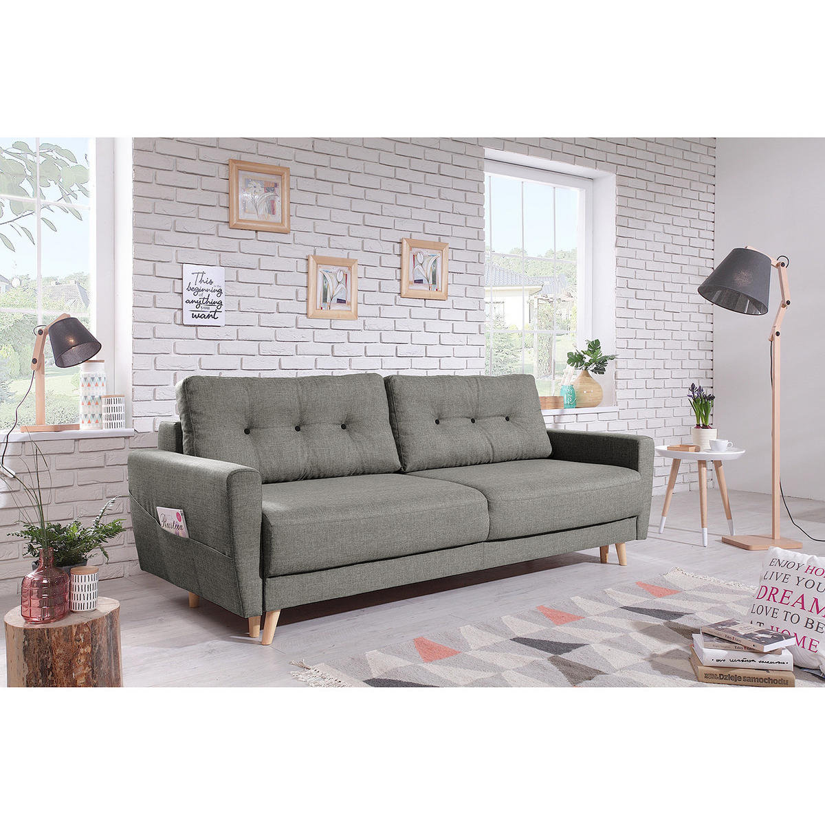 3-SITZER SOFA - Grau, Textil (220/90/90cm) - home24
