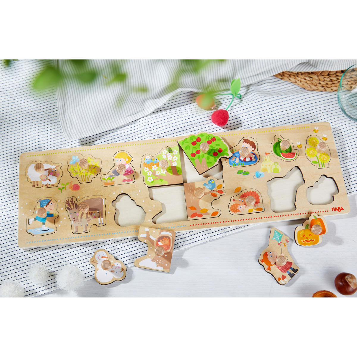 GREIFPUZZLE 4 Jahreszeiten, ab 12 Monaten - Multicolor, Naturmaterialien (17/4/25cm) - Haba