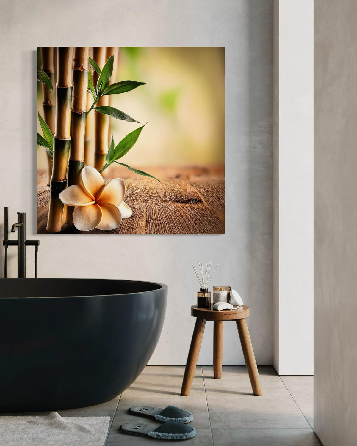 WANDBILD bambus zen blumen - Gelb, Textil (50/50cm) - Feeby