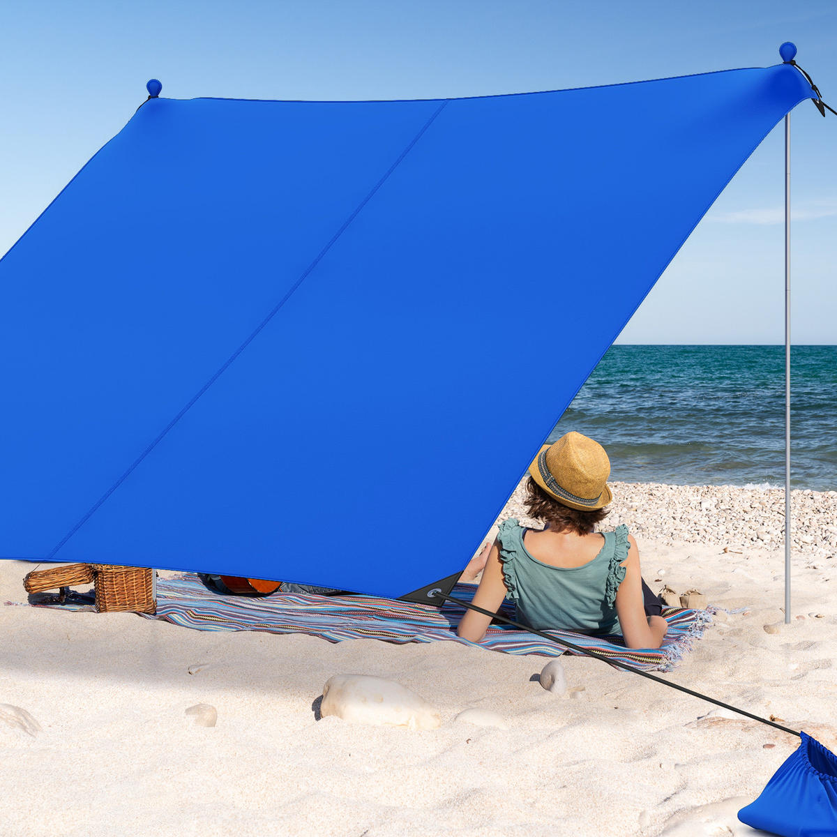 STRANDZELT Blau - Blau, Kunststoff (300/300cm) - COSTWAY
