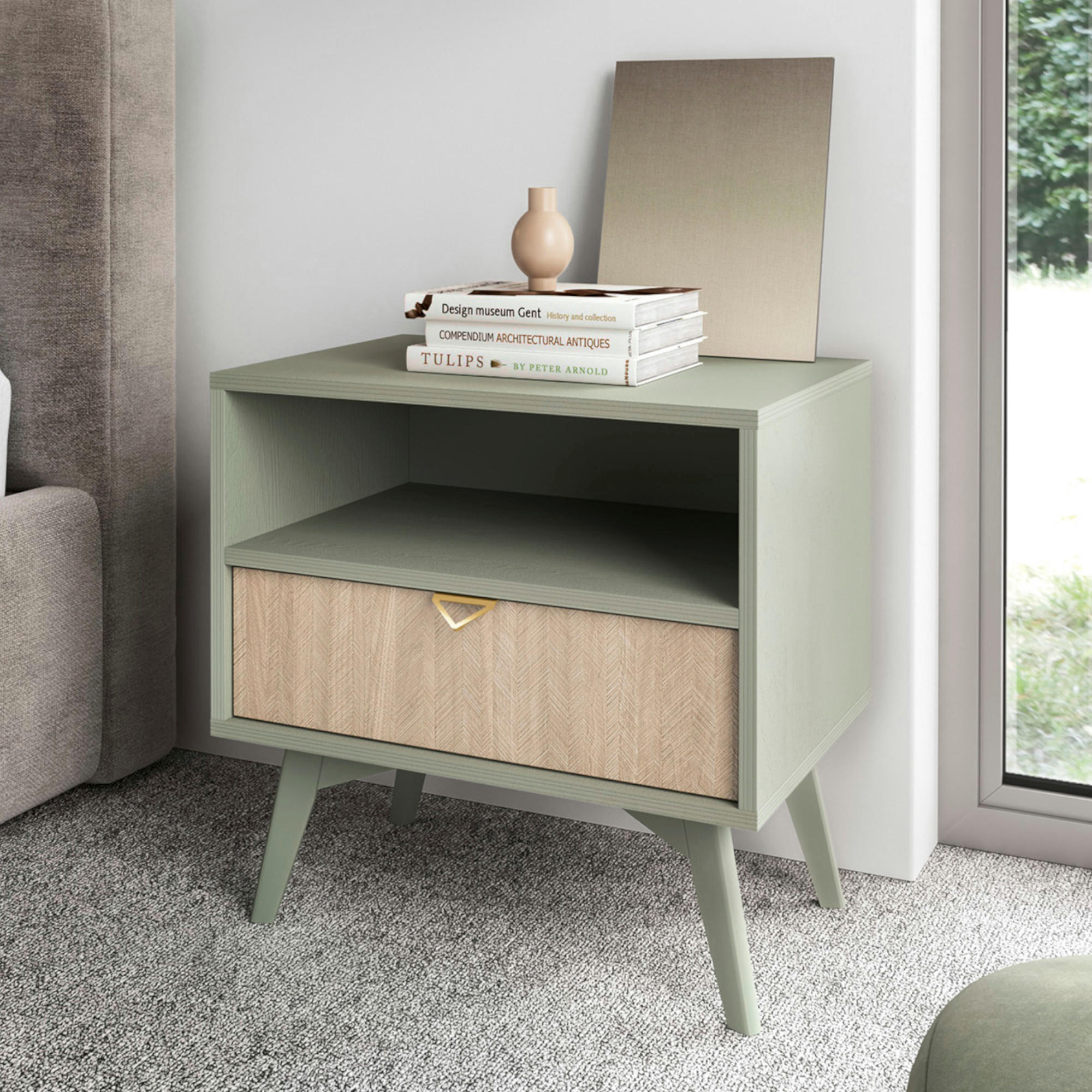 NACHTTISCH TOFINO STO1-1S Holzbeine Eukalyptus - Kastanienfarben/Eukalyptusholzfarben, Holz/Holzwerkstoff (54/54/38cm) - Komodee