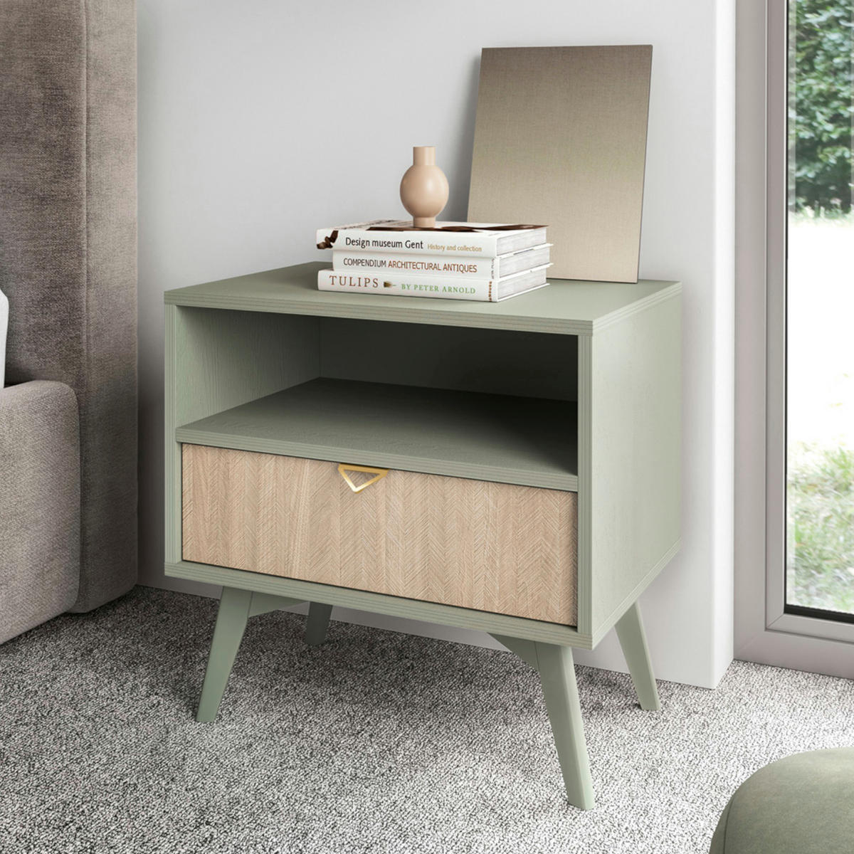 NACHTTISCH TOFINO STO1-1S Holzbeine Eukalyptus - Kastanienfarben/Eukalyptusholzfarben, Holz/Holzwerkstoff (54/54/38cm) - Komodee