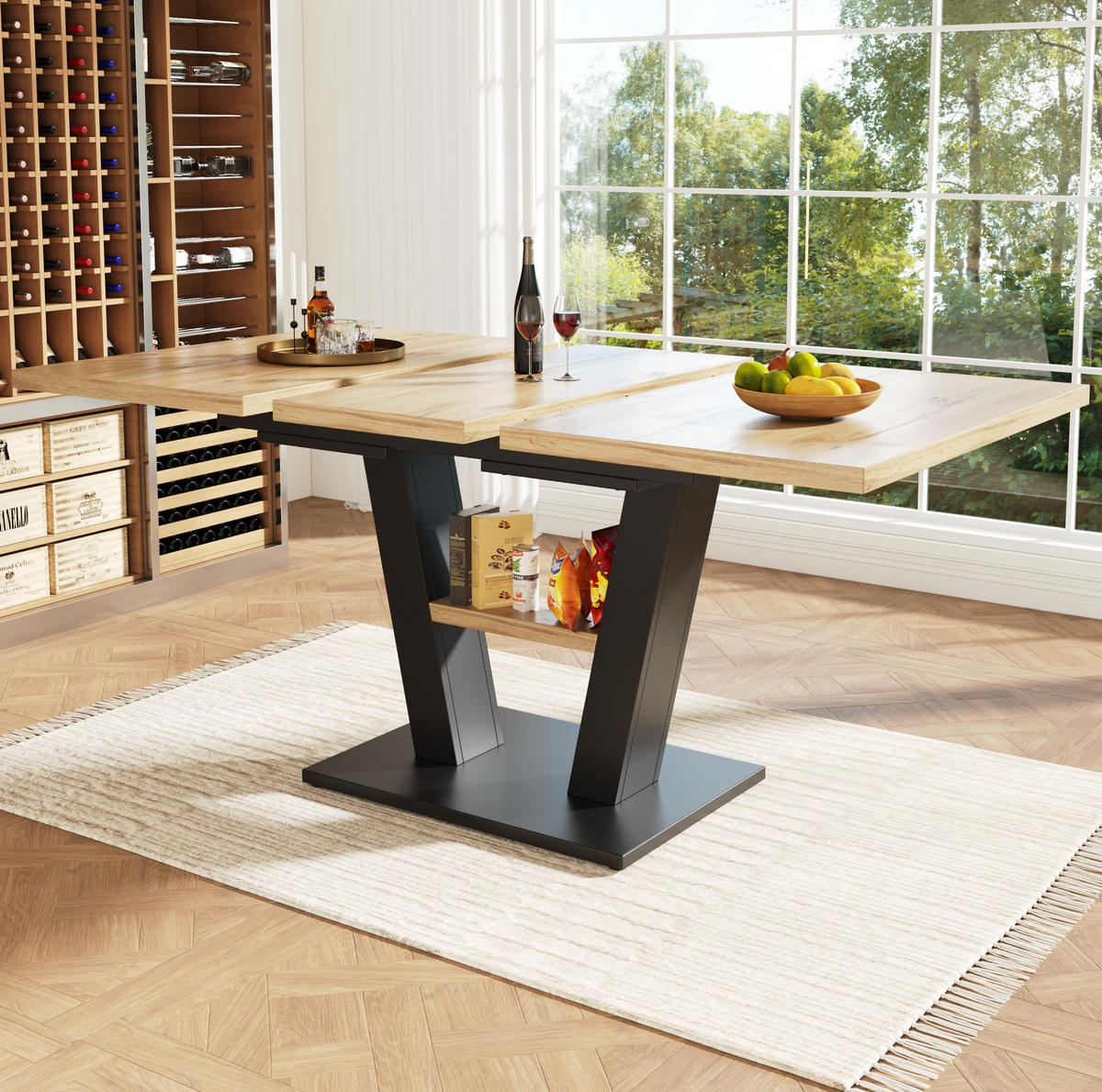 JÍDELNÍ stůl 118-157/70/75 cm černá/přírodní z MDF a kovu rozkládací - přírodní, kompozitní dřevo (157/70/75cm) - OKWISH