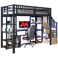 HOCHBETT 90/200 cm aus Metall mit Schreibtisch, Stauraumleiter und LED-Lichtleiste Schwarz - Schwarz, Metall (90/200cm) - Modenvie