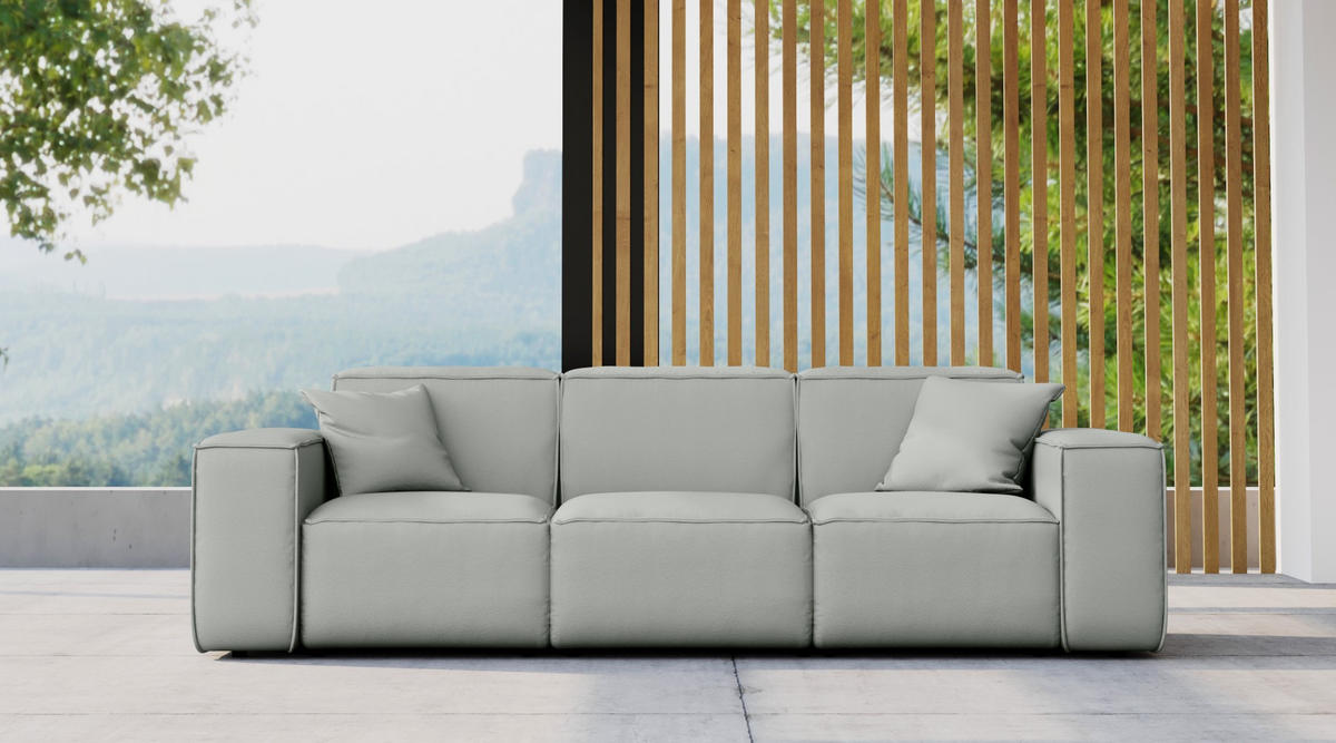 GARTENSOFA MALIBU 3 Sitzer Stoff Odyssey Hellgrau - Hellgrau, Holz (245/73/88cm) - Kaiser Möbel