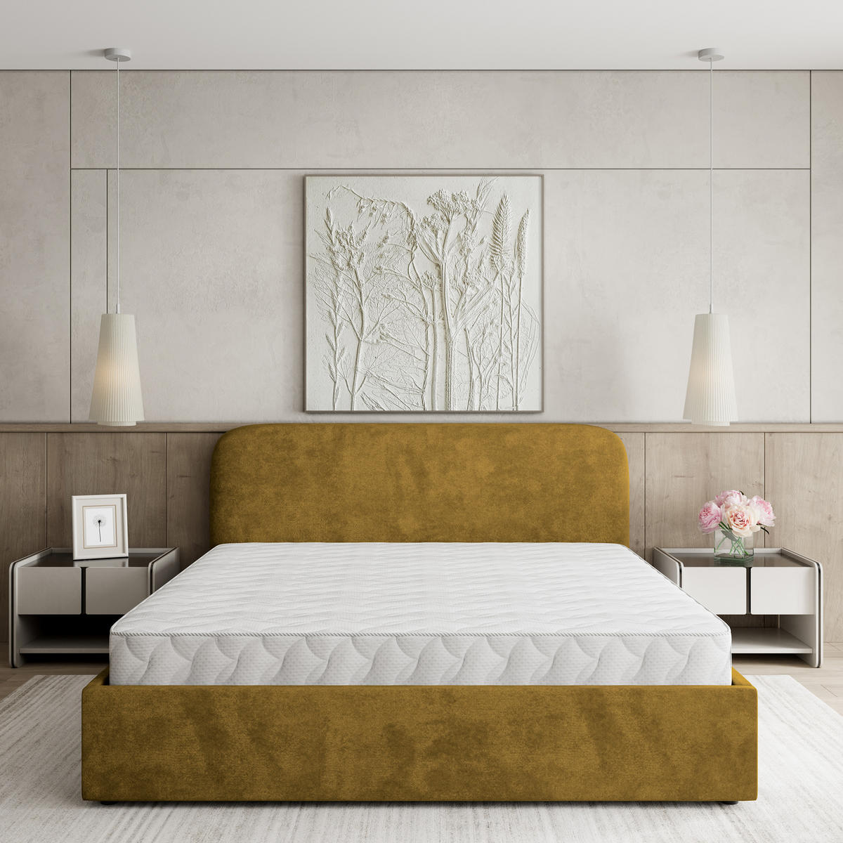 POLSTERBETT RENIVE K 200x200 cm mit Bettkästen - Gelb - Gelb, Holz/Textil - MASSENO