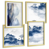 BILDER SET 4er Set - 50x50 cm & 40x60 cm Goldrahmen - Berge, Wolken, Bäume, Vögel im Hintergrund - Goldfarben, Kunststoff (50/50cm) - TULUP