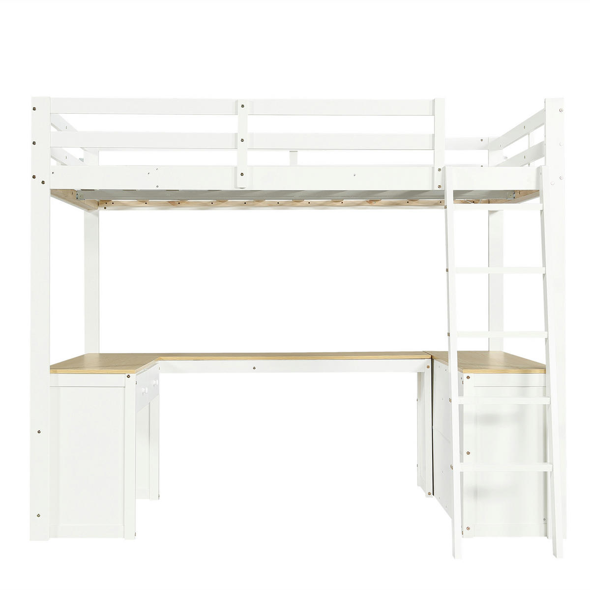 HOCHBETT 140/200 cm in Weiß & Natur mit Tisch, 2 Schubladen und Regal - Weiß/Naturfarben, Holz/Holzwerkstoff (140/200cm) - CHICFURN