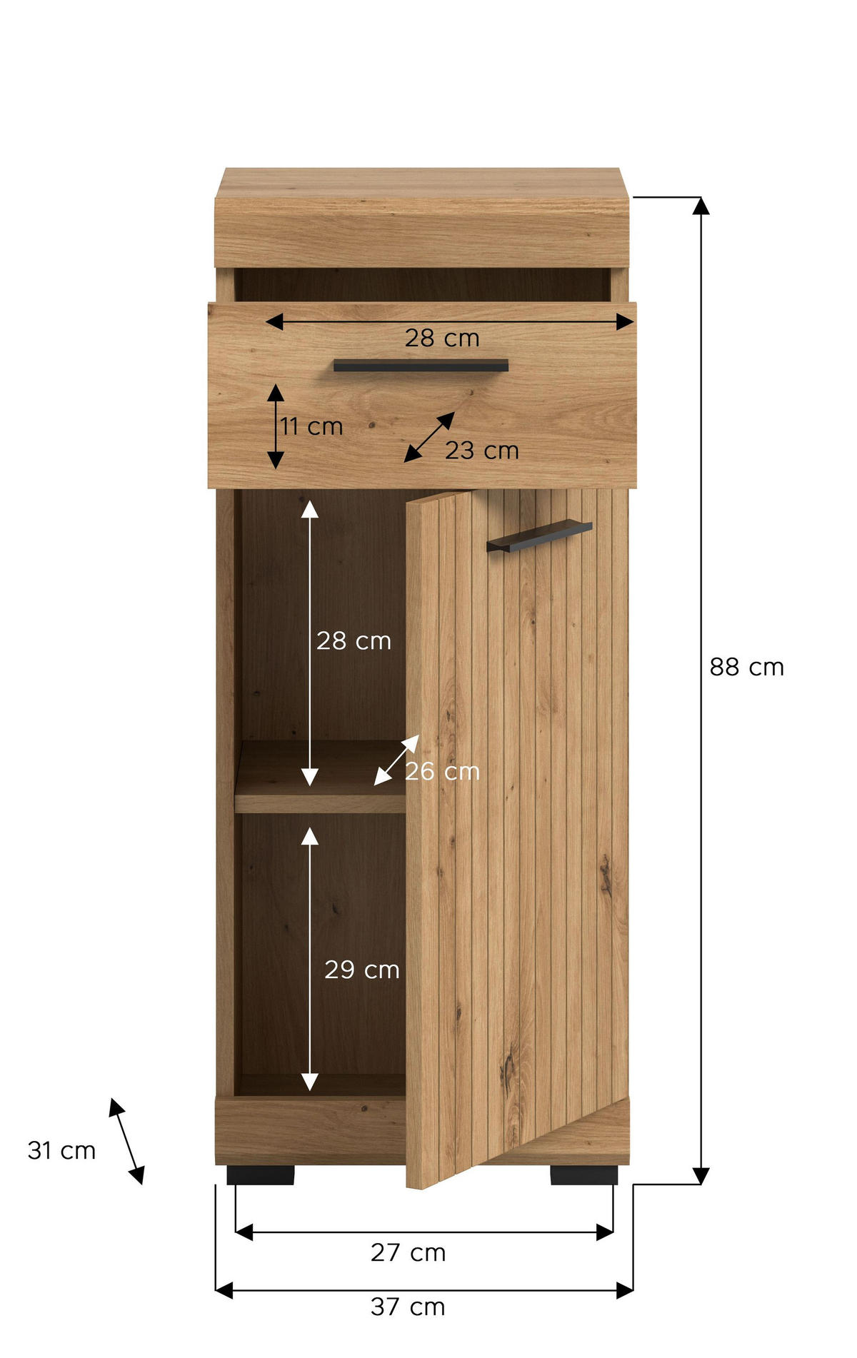 STANDSCHRANK SCOUT (B/H/T: ca. 37/88/31 cm) in Artisan Eiche Nachbildung/Artisan Eiche Nachbildung - Eiche Artisan, Holz (37/88/31cm)