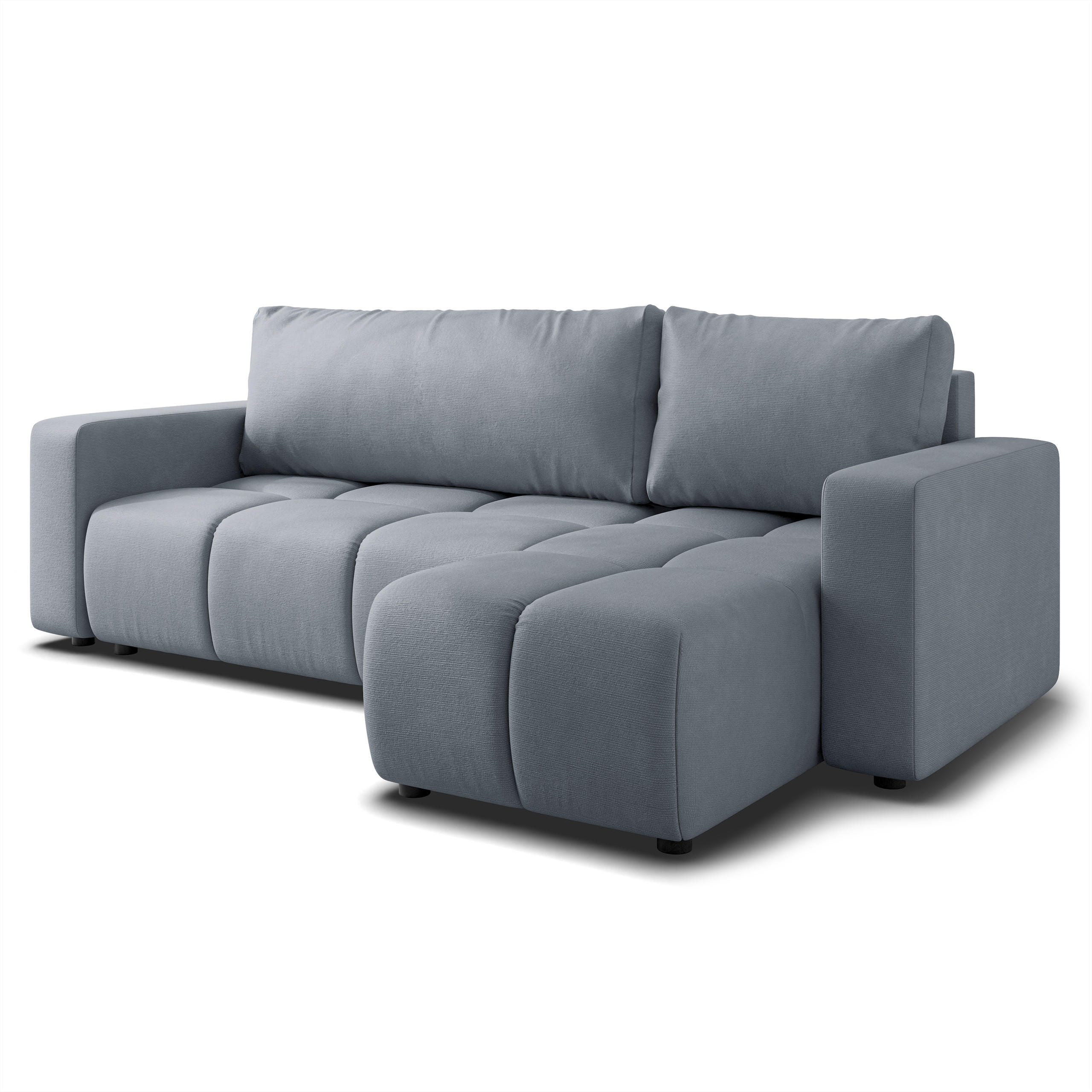 ECKSOFA RAMIL Grau Plüsch-Stoff mit Schlaffunktion - Grau, Holz (240/149cm) - MASSENO