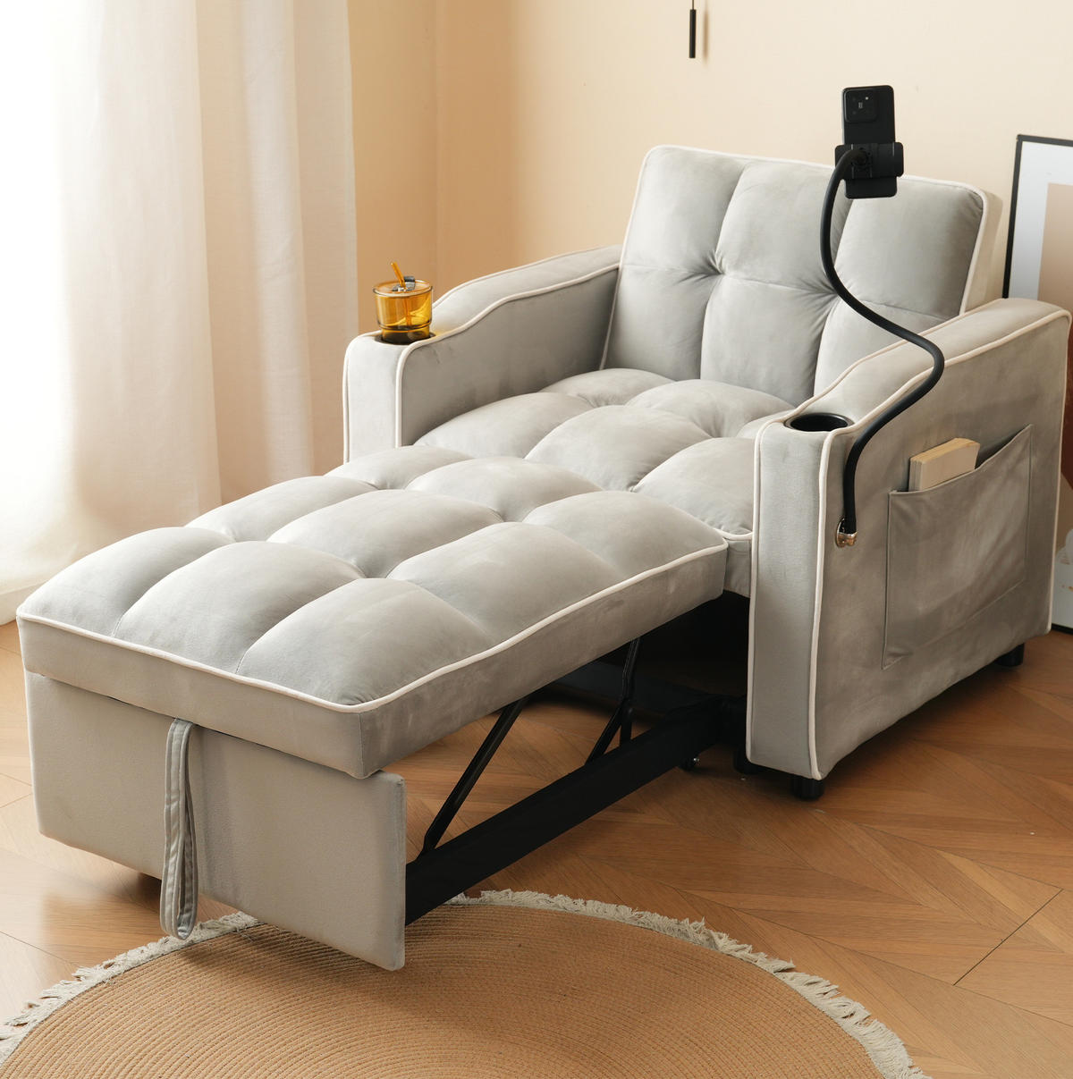SCHLAFSOFA 3-in-1 ausziehbar 83 x 167 x 76 cm Samt Grau - Grau, Metall (167/76/83cm) - Meubliv