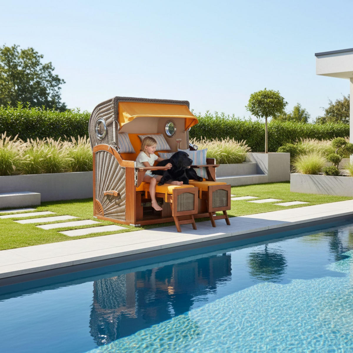 STRANDKORB XXL Düne Grande 2,5 Sitzer - Gelb/Braun, Metall (142/170/95cm) - Mr. Deko