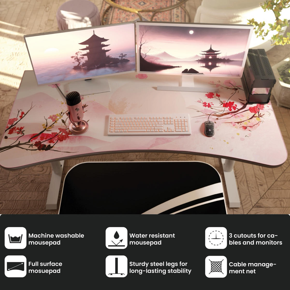 GAMINGTISCH Arena 160/82/71-81 cm Sakura - Multicolor/Weiß, Metall (82/160/71cm) - Arozzi