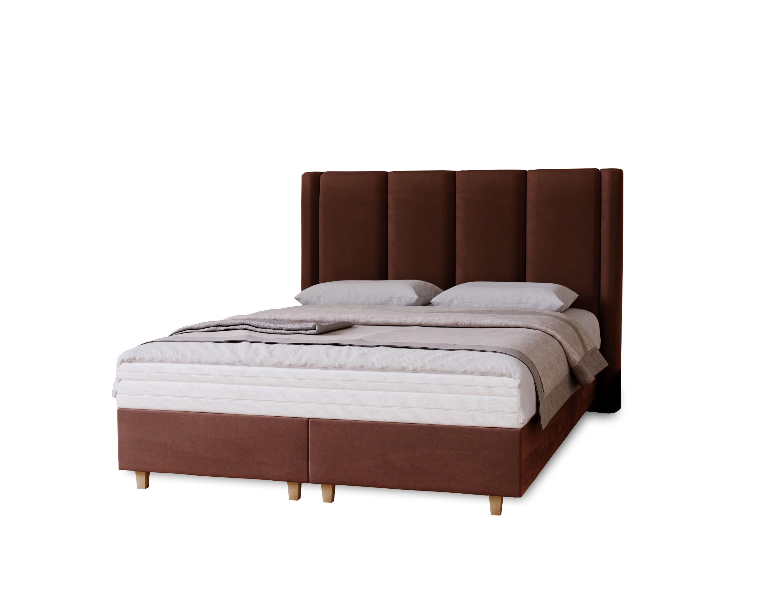 POLSTERBETT Bella, 140x200, Braun, Velourstoff, Doppelbett mit Matratze - Braun, Holz/Kunststoff (140/200cm) - Marpur