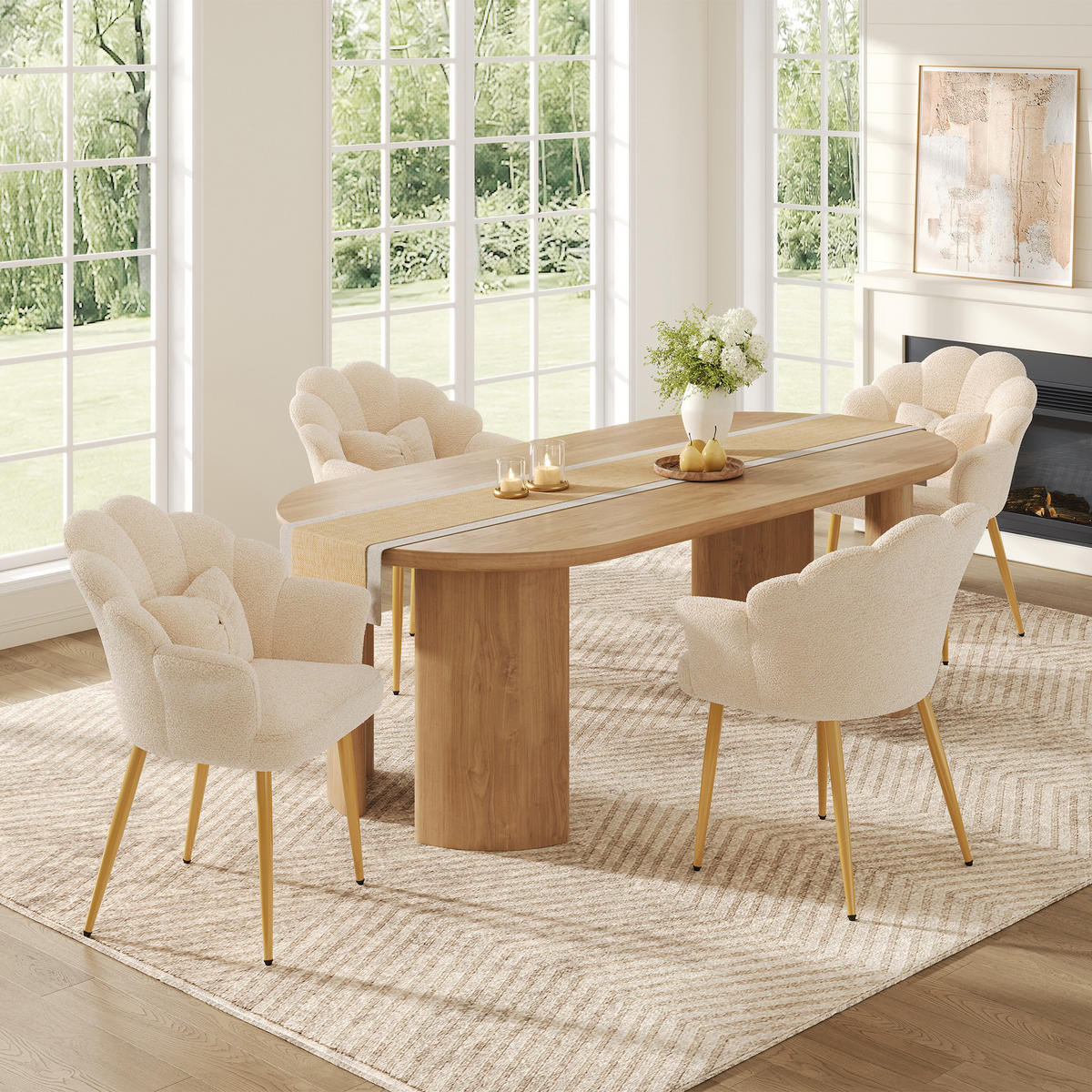 ARMLEHNSTUHL-SET 4 Stück, Blütenblatt-Design, DE-42136, Rosa - Beige, Holzwerkstoff (65.5/85/64cm) - ComfortXL