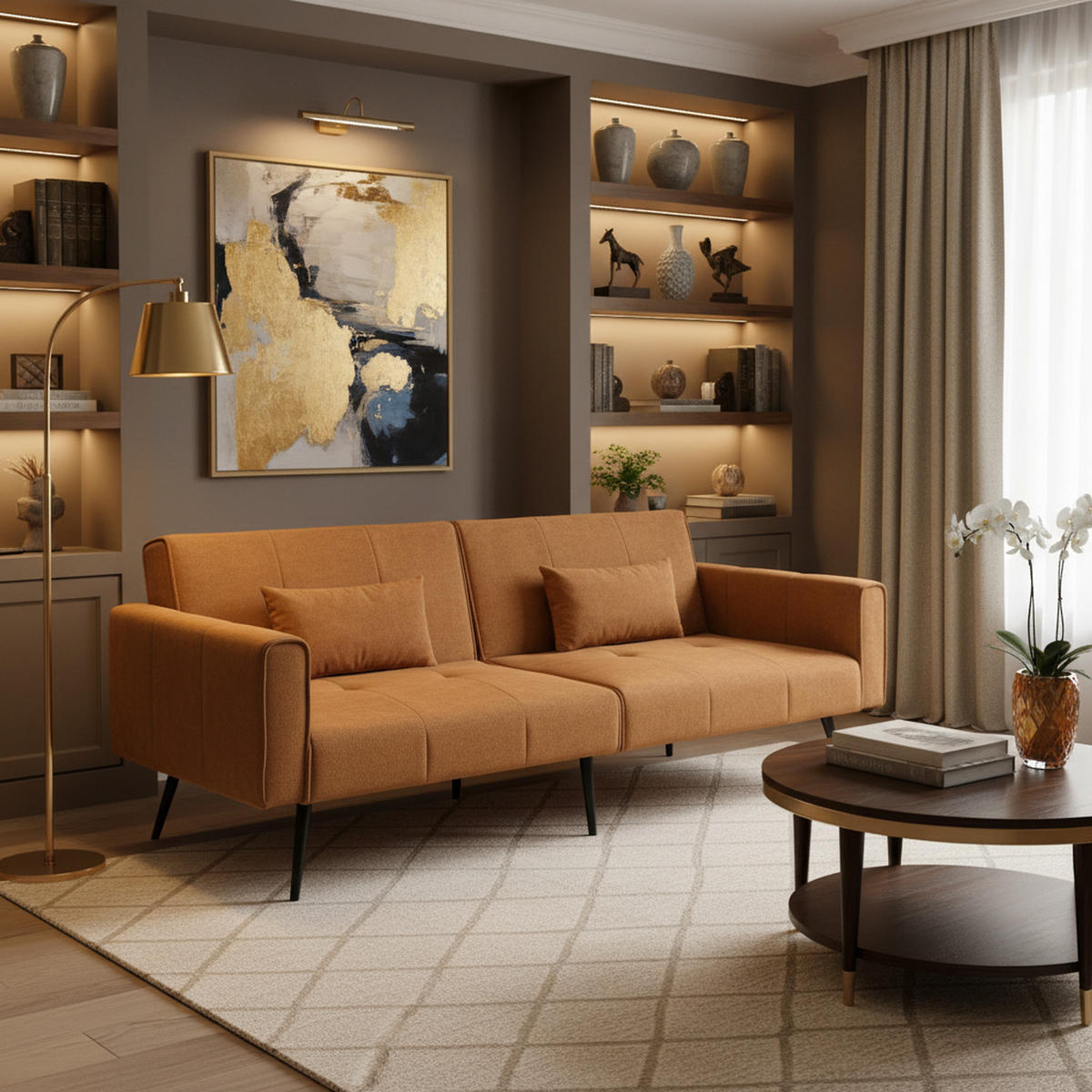 SCHLAFSOFA Cordstoff 3-Sitzer mit Armlehnen & Metallfüßen 175×71×71 cm - Orange, Holzwerkstoff/Textil (175/71/71cm) - Urban Meuble