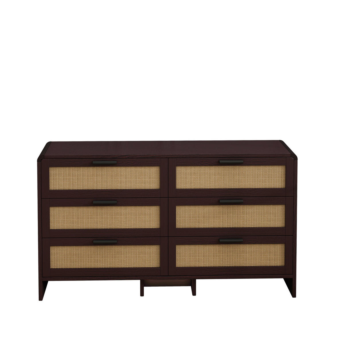 KOMMODE 130 cm Rotbraun aus Holzwerkstoff mit Rattangeflecht - Braun, Holzwerkstoff (40/74/130cm) - OKMYHOME