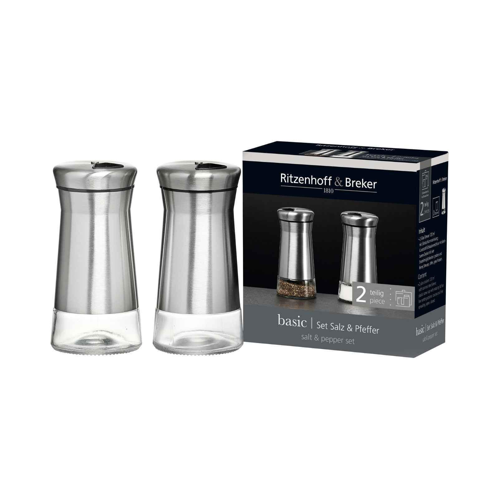 SALZ- & PFEFFERSTREUER Basic transparent-silber 120 ml 2er Set - Transparent/Silberfarben, Glas/Metall (6/12.5/12cm) - Ritzenhoff Breker