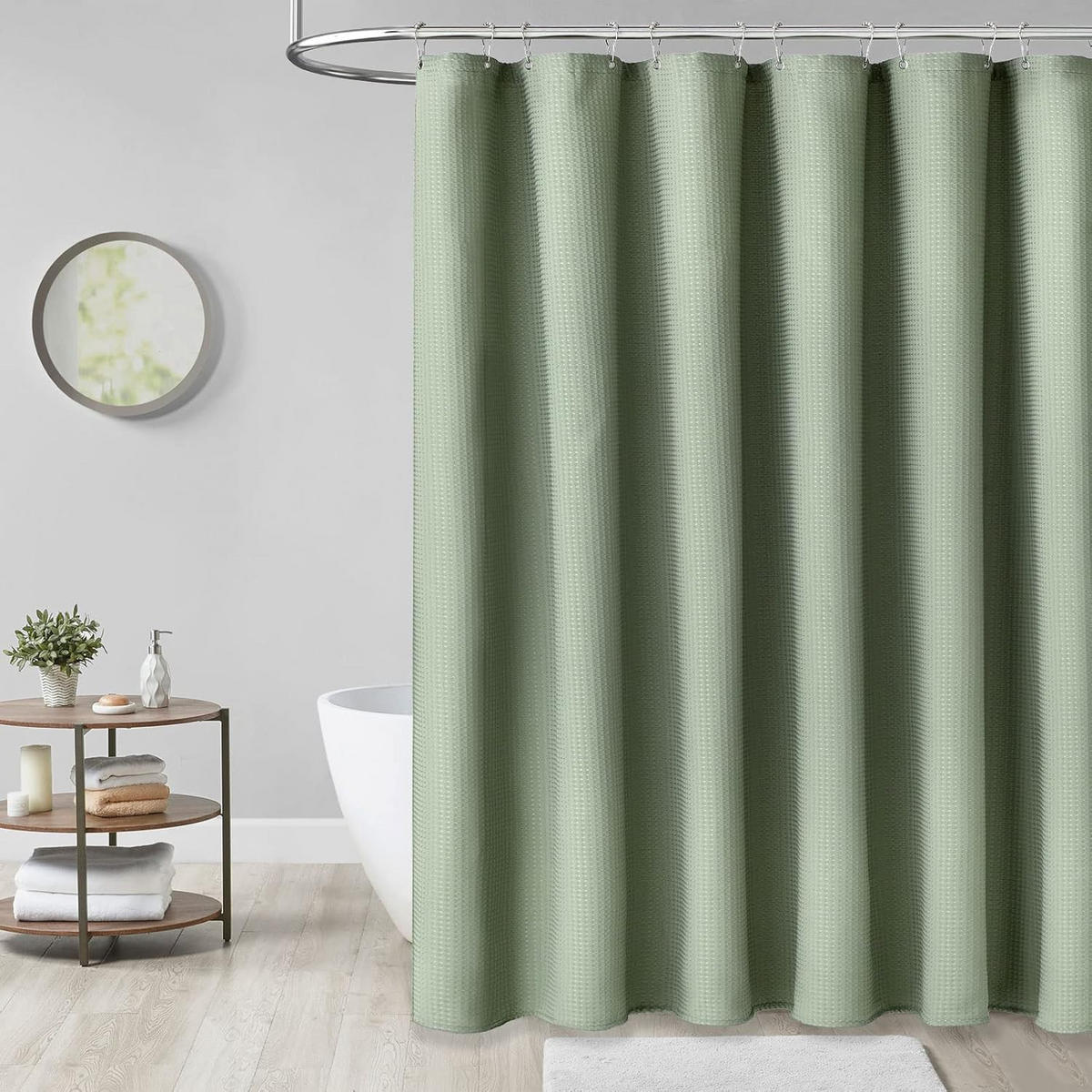 DUSCHVORHANG Grün Stoff dick strukturiert Waffelstruktur fürs Badezimmer 180 x 200 cm - Grün, Textil (200/180cm) - MCBOSON