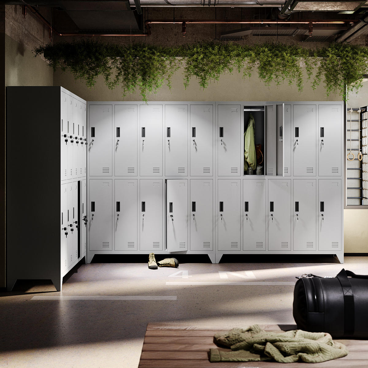 MEHRZWECKSCHRANK mit 10 Fächer Stahl Hellgrau 136x172x45cm - Hellgrau, Metall (136/172/45cm) - Muralo