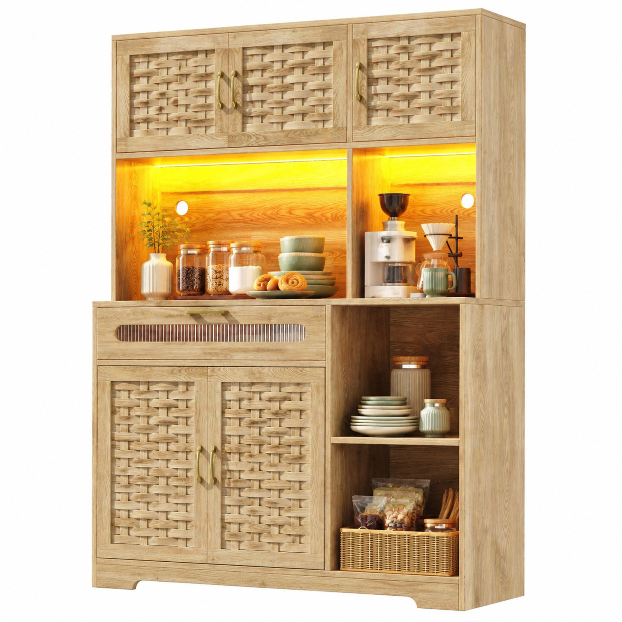 HOCHSCHRANK mit LED 120 x 40 x 180 cm MDF Glas Natural - Braun, Glas (40/180/120cm) - Meubliv