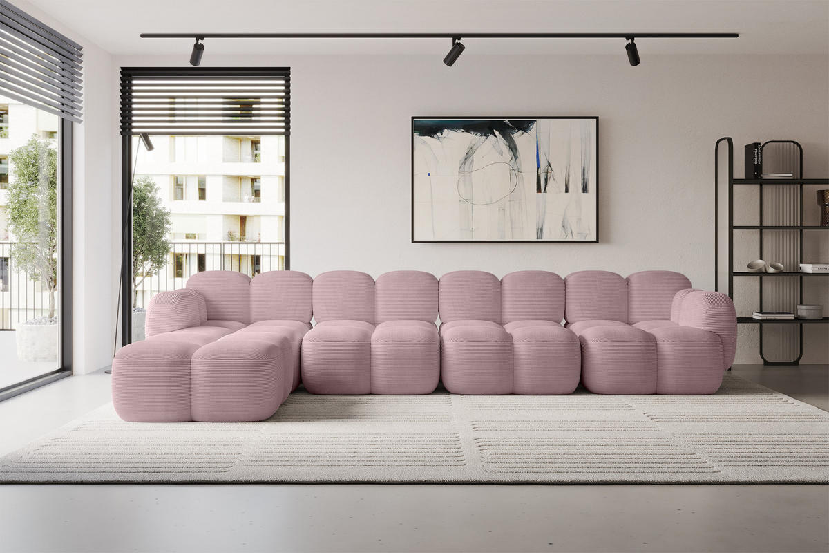 ECKSOFA modulares Sofa Links Miko-L3 390x205x75 Rosa Cord - Schwarz/Rosa, Holzwerkstoff/Kunststoff (390/205cm) - ALTDECOR