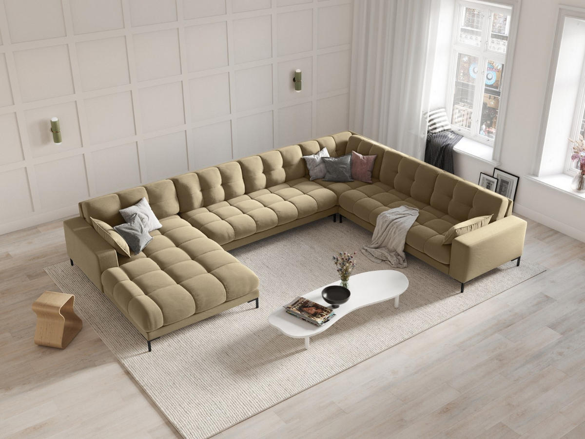 PANORAMASOFA rechts Mamaia aus Samt beige 7 Sitzplätze - Beige, Textil (256/75/327cm) - Micadoni