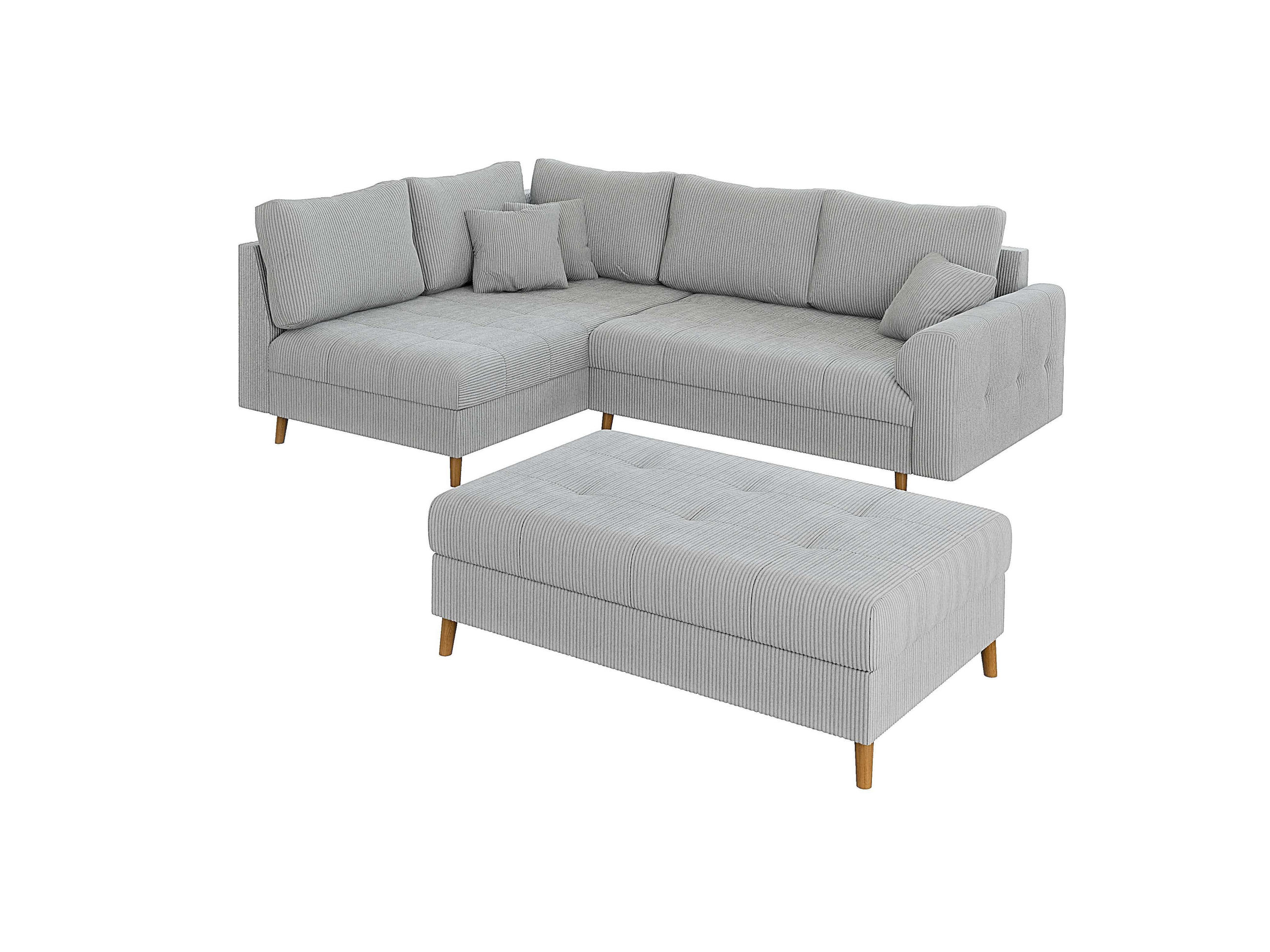 ECKSOFA inkl. Hocker Alma Hellgrau Cord - Ottomane links - Hellgrau/Braun, Holz/Textil (231/161cm) - S-Style Möbel