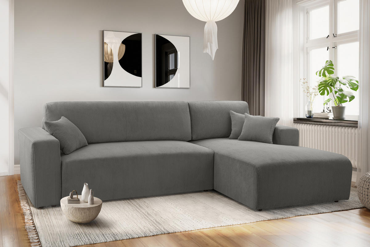 ECKSOFA L Form Catea Grau 279/145/84 cm Rechts mit Schlaffunktion - Schwarz/Grau, Kunststoff/Textil (279/145cm) - AX Living
