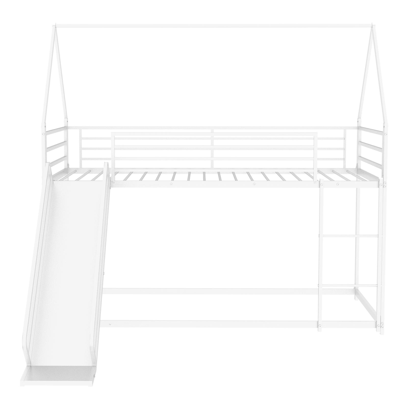 ETAGENBETT Weiß Liegefläche 90/190 cm, Etagenbett mit Rutsche, Metallrahmen - Weiß, Metall (90/190cm) - PANGIVO