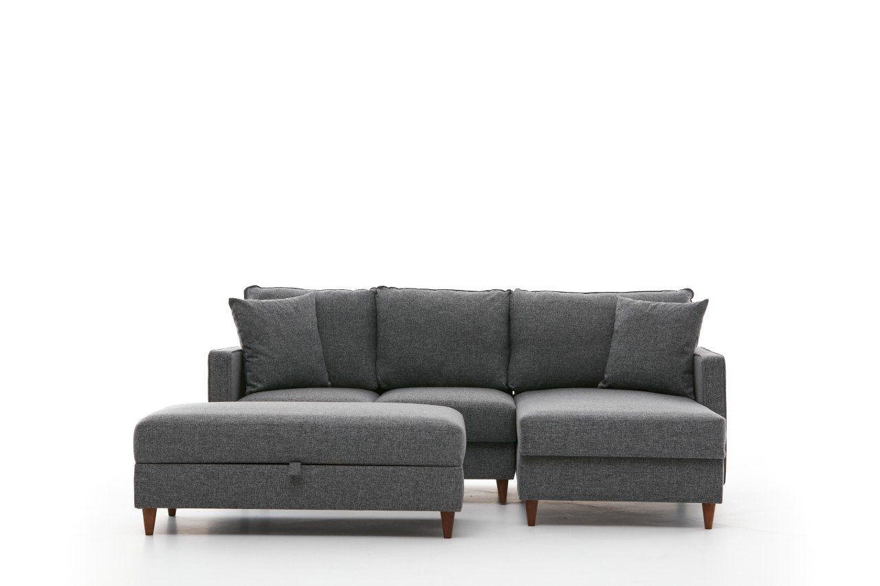 ECKSOFA mit Hocker, Schlaffläche - Walnussfarben/Braun, Holz/Kunststoff (155/210cm) - myHomelando