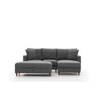 ECKSOFA mit Hocker, Schlaffläche - Walnussfarben/Braun, Holz/Kunststoff (155/210cm) - myHomelando