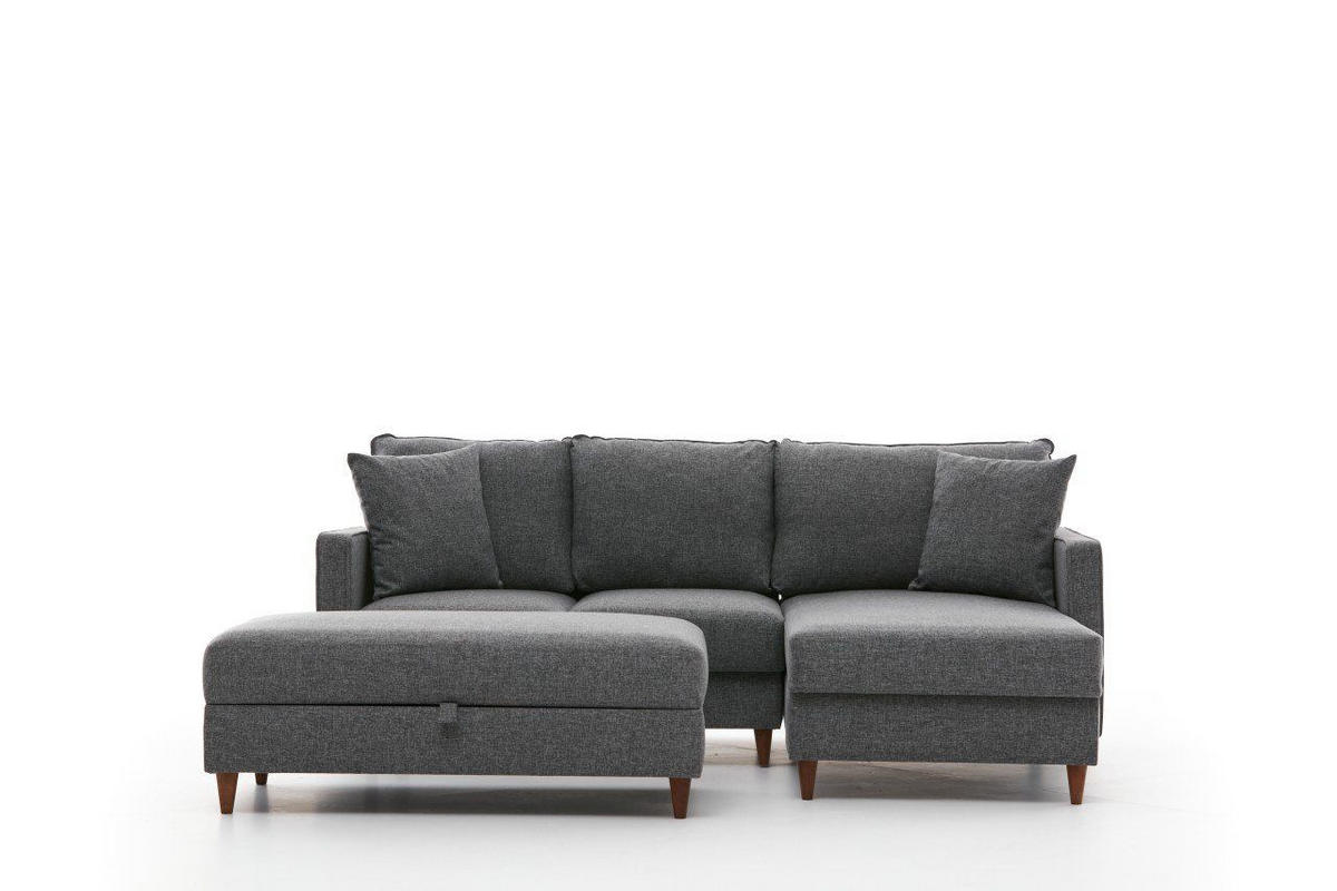 ECKSOFA mit Hocker, Schlaffläche - Walnussfarben/Braun, Holz/Kunststoff (155/210cm) - myHomelando