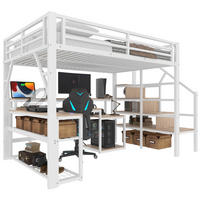 HOCHBETT 140/200 cm, Weiß mit Schreibtisch, LED-Streifen und USB-Anschluss - Weiß, Metall (140/200cm) - MIVRAY