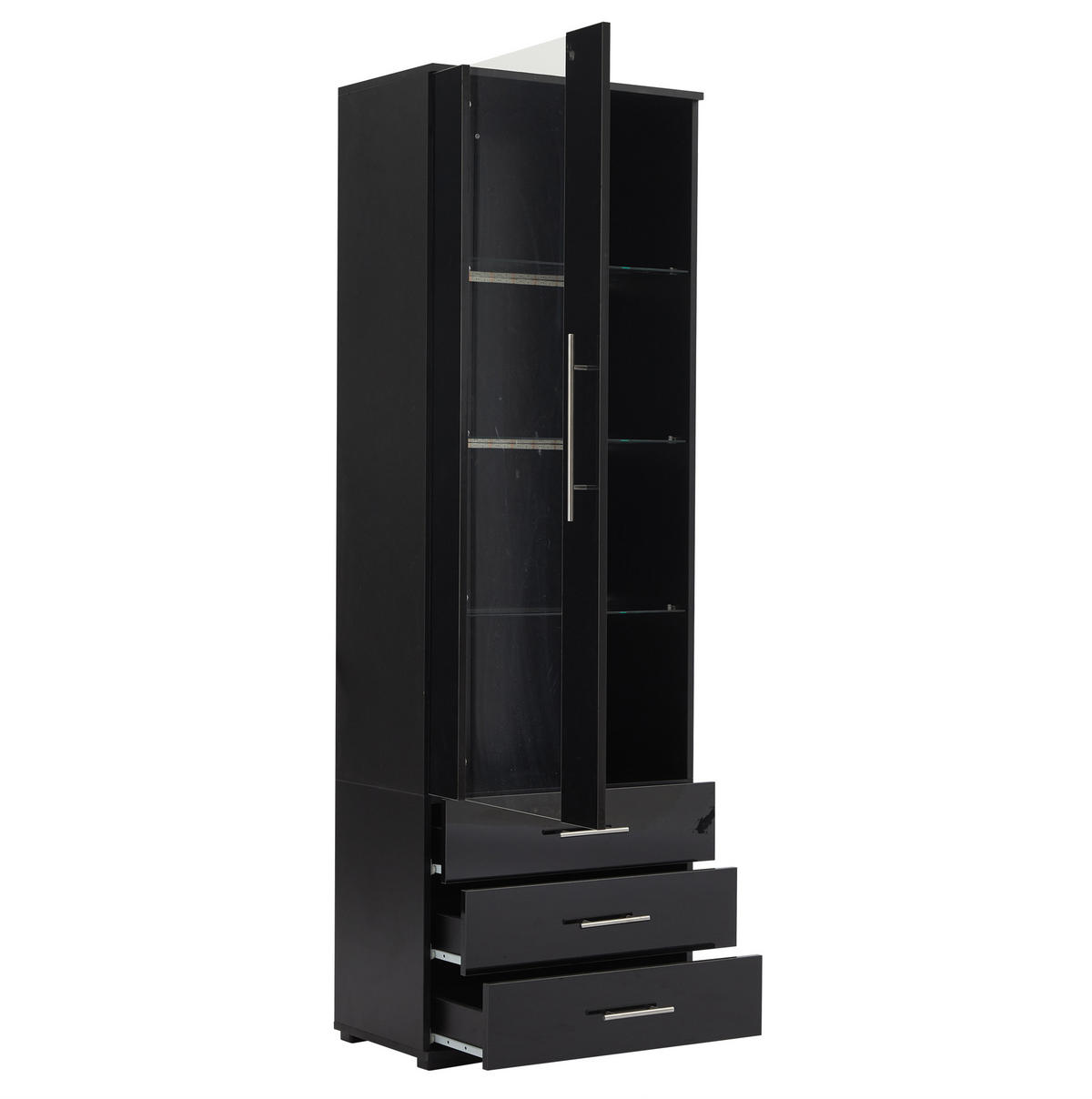 VITRINE 60/35/180 cm aus MDF mit LED-Beleuchtung und Hochglanzfront Schwarz - Schwarz, Holzwerkstoff (60/180/35cm) - Modenvie